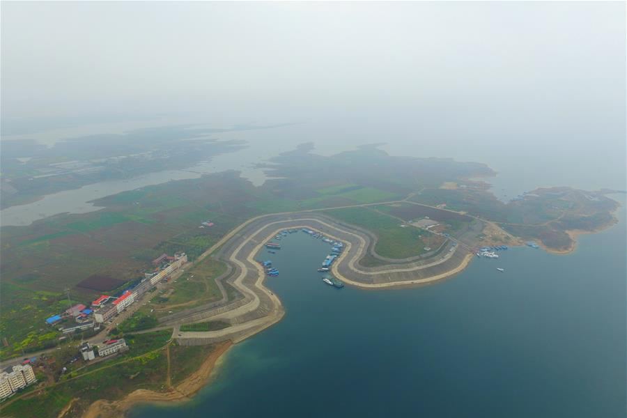 Aerial view of wetland of Danjiang River in Henan