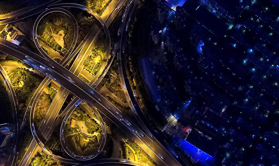 Aerial views of overpasses in N China's Tianjin