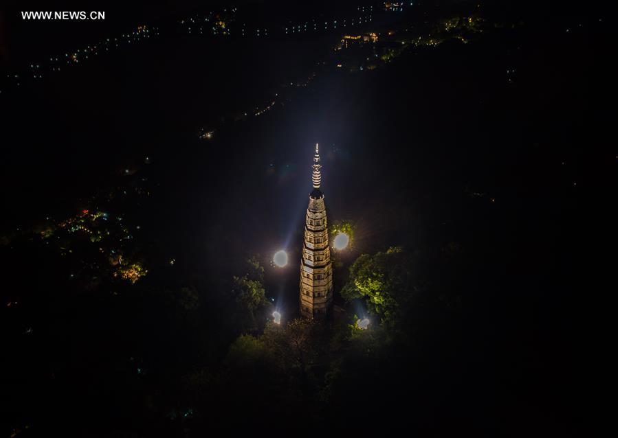 Night view of downtown Hangzhou in E China's Zhejiang