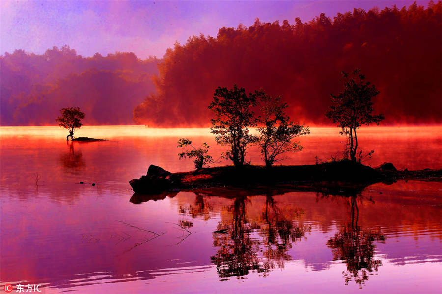 Picturesque Qishu Lake in morning light