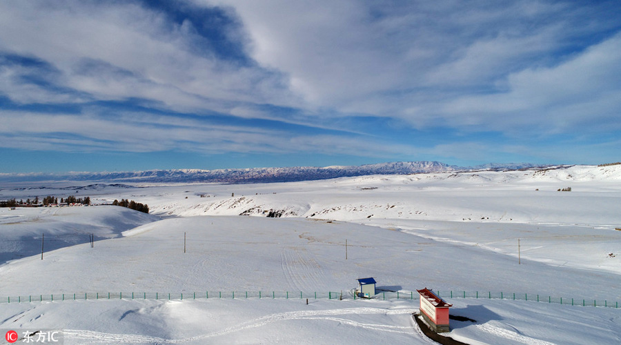 Beautiful snow scenery seen in Balikun county, China's Xinjiang