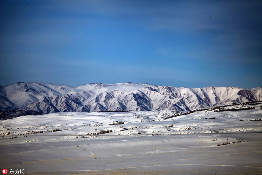 Beautiful snow scenery seen in Balikun county, China's Xinjiang