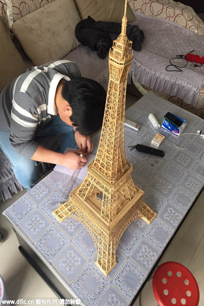 Bamboo Eiffel Tower built for girlfriend