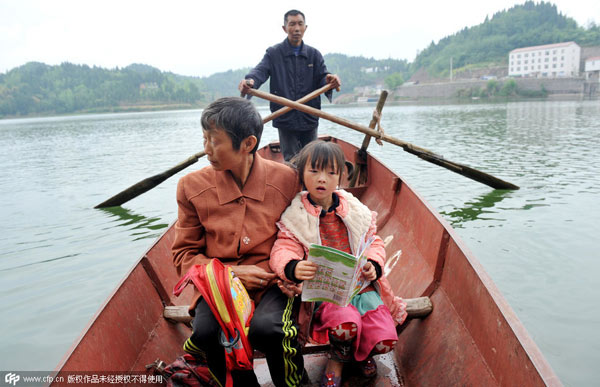 Students use boats to reach school