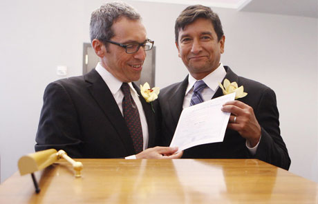 Gay couples celebrate marriage in NY