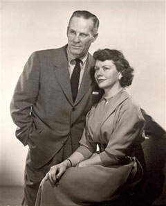 Actress Helen Wagner (R) who portrays the character Nancy Hughes on the daytime drama series 'As The World Turns' is shown with actor Don MacLaughlin who portrays Chris Hughes on the show in this March 20, 1956 publicity photograph. Wagner, 87, has earned a place in the Guinness Book of World Records by playing one role for 50 years. [Reuters]