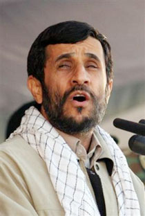 Iranian President Mahmoud Ahmadinejad speaks during a rally of paramilitary forces in support of the country's nuclear program in Tehran, Iran, Saturday, Nov. 26, 2005. (AP