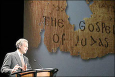 Terry Garcia, executive vice president of Mission Programs for the National Geographic, addresses reporters about the Gospel of Judas at National Geographic headquarters in Washington, DC.(AFP/Karen