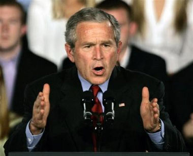 President Bush makes a point during a speech Friday, May, 19, 2006, at Northern Kentucky University in Highland Heights, Ky.