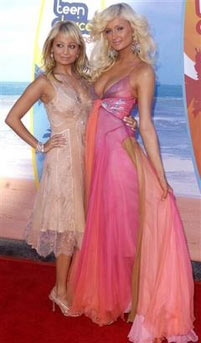 Paris Hilton and Nicole Richie arrive at the 2004 Teen Choice Awards in Universal City, Calif. on Sunday, Aug. 8, 2004. 