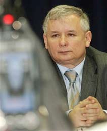 Candidate for Prime Minister and Law and Justice party chief Jaroslaw Kaczynski listens during a party meeting in Warsaw, Poland on Saturday, July 8, 2006. The governing party recommended Kaczynski to replace Kazimierz Marcinkiewicz as Poland's Prime Minister late Friday after Marcinkiewicz announced his intention to step down. ( AP Photo