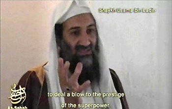 An image taken from an internet posting by al Qaeda's media arm, al Sahab on September 11, 2006, shows Osama bin Laden speaking in an unknown location.