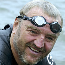 Slovenian Martin Strel swims across the Yangtze river in China in this July 2004 file photo.