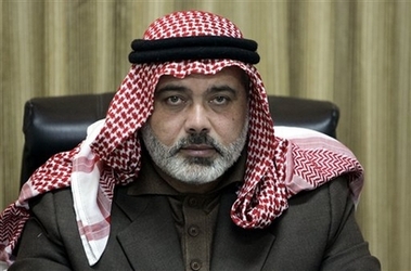 Palestinian Authority Prime Minister Ismail Haniyeh from Hamas is seen during a cabinet meeting in Gaza City, Monday Feb. 5, 2007. (AP