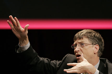 Microsoft Chairman Bill Gates speaks during a debate at a French economic forum in Paris, February 1, 2007. 