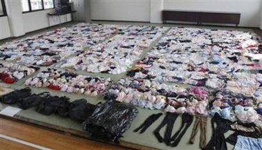 4,400 pieces of women's underwear stolen by a construction worker are displayed by police in Hiroshima, western Japan, March 13, 2007.