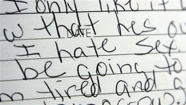 A close up of an entry in Anna Nicole Smith's diary is shown in Dallas in this April 5, 2007, file photo.