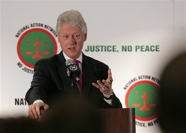 Former President Bill Clinton gestures while speakingduring the 9th annual National Action Network convention Thursday, April 19, 2007 in New York.
