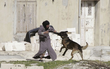 Israeli army dog attacks Palestinian woman