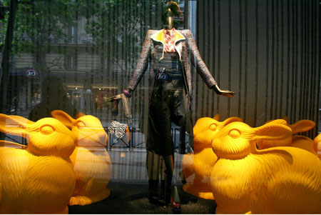 Giant rabbits in the street of Paris