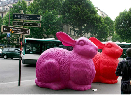 Giant rabbits in the street of Paris