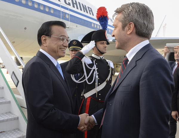 Chinese premier arrives in Rome for official visit to Italy