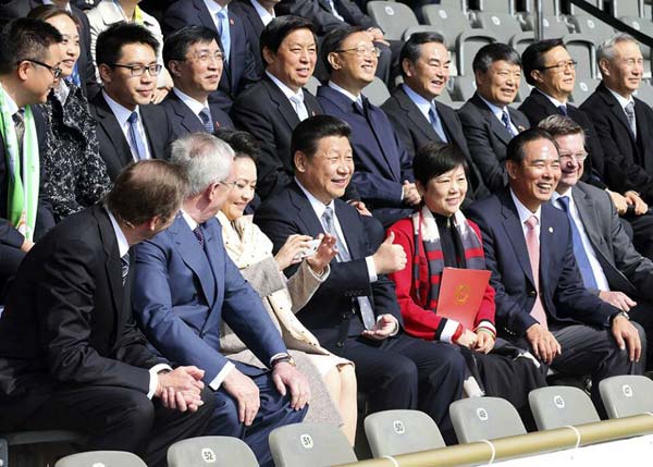 Xi watches China-Germany youth football match in Berlin