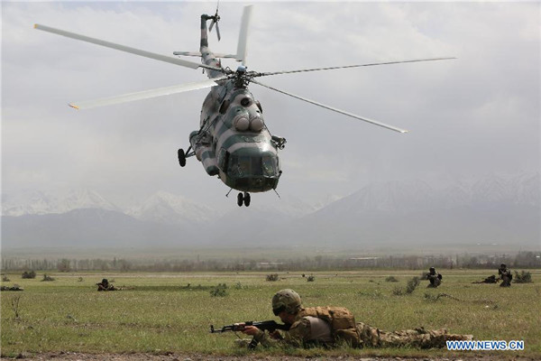 Soldiers participate in exercise of SCO near Bishkek