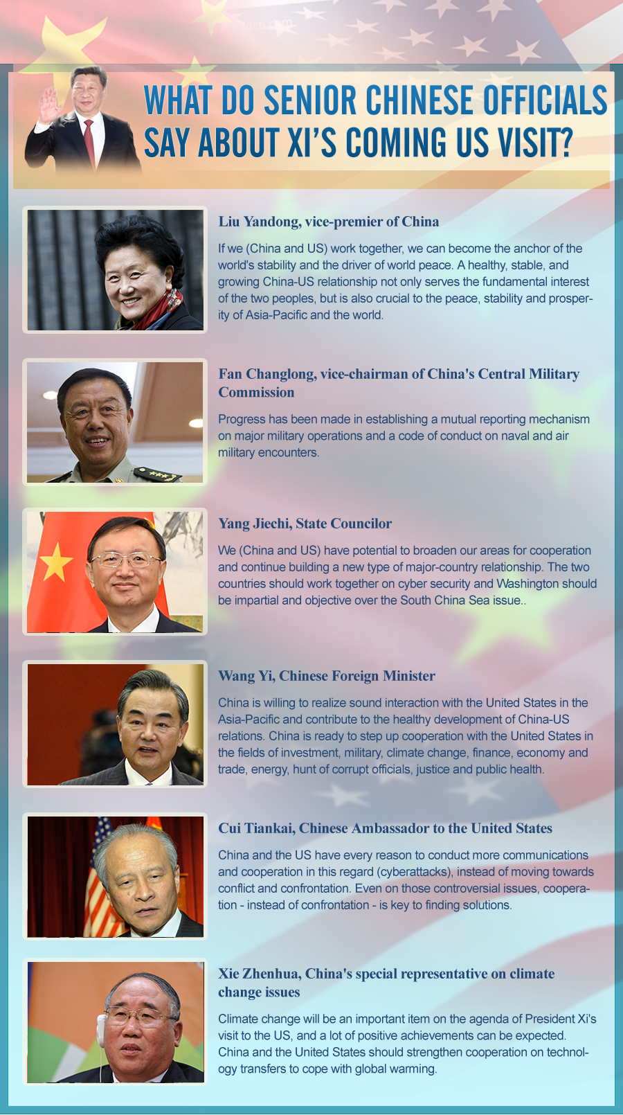 What do senior Chinese officials say about Xi's coming US visit?