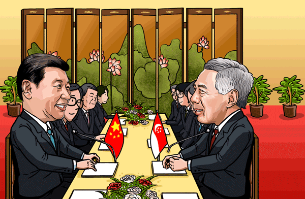 Cartoon commentary President Xi's Vietnam and Singapore visit 3: Keeping up with China-Singapore all-round cooperation