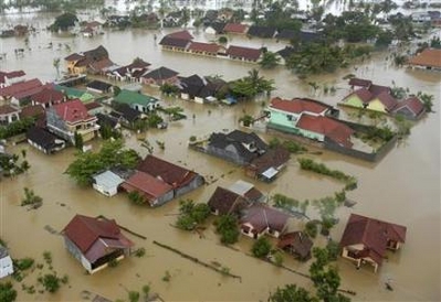  view of the flood at Taliwang town on Sumbawa island in Indonesia ...