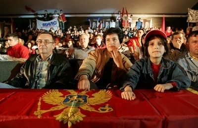 Supporters of the incumbent Montenegrin President Filip Vujanovic of ruling DPS (Democratic Party of Socialists) listen to his speech during a final pre-election rally in capital Podgorica on April 4. Montenegro votes Sunday in its first presidential elections since independence from a union with Serbia two years ago. [Agencies]