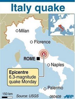 Strong quake hits Italy, injuries feared in Aquila