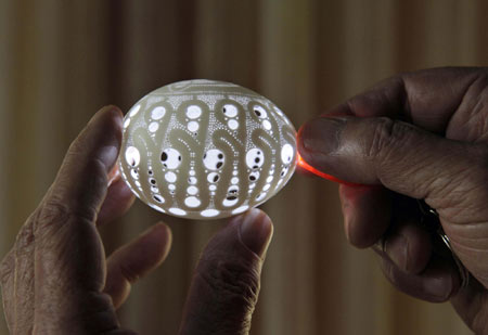 Drilled Easter eggs in displayed in Slovenia