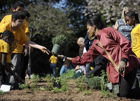 US First Lady plants herb in White House