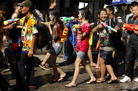 People enjoy water fun amid emergency state in Bangkok