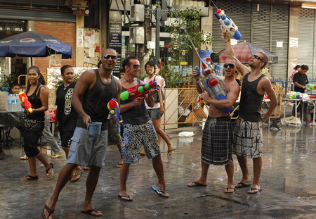 People enjoy water fun amid emergency state in Bangkok