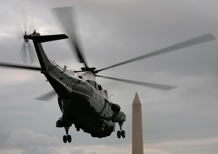 The Marine One helicopter with US President Barack Obama on board ...