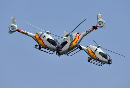 Aerial exhibition over San Lorenzo beach in Spain