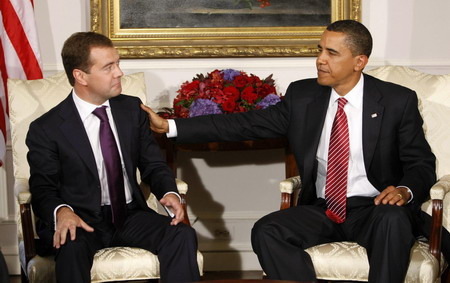 US President Barack Obama (R) meets with Russian President Dmitry ...
