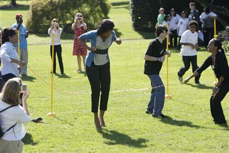 Michelle Obama hula-hooping for health