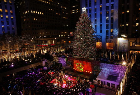 Rockefeller Center Christmas Tree lighting up