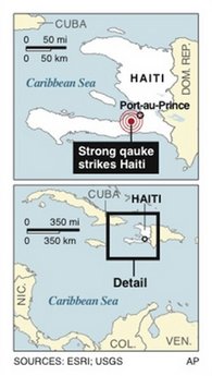 Obama says thoughts, prayers to Haiti, offers aid