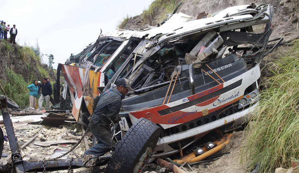 Ecuador bus crash kills 38 in highlands, 12 hurt