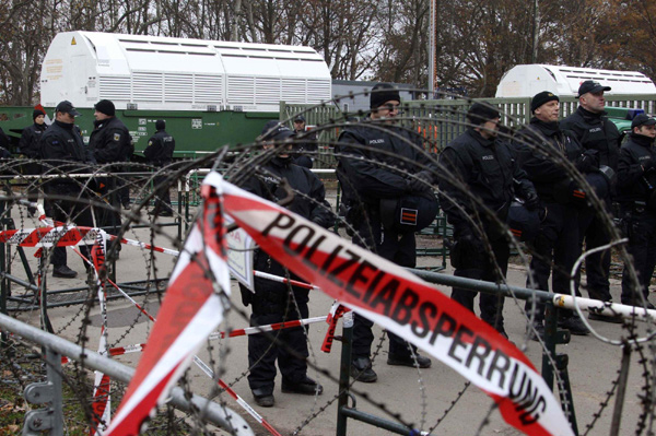 Nuclear train at German depot after turbulent trip