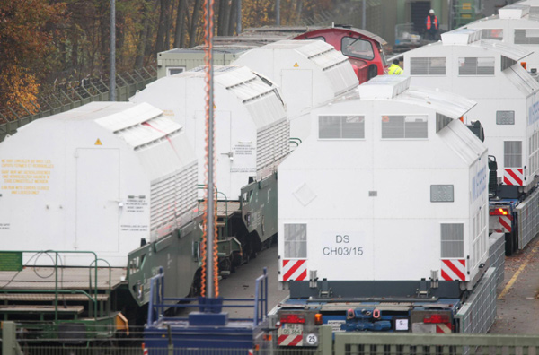 Nuclear train at German depot after turbulent trip