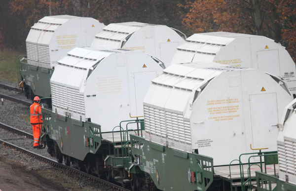 Nuclear train at German depot after turbulent trip