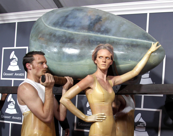 Lady Gaga arrives at Grammys in giant egg