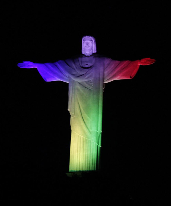 Christ the Redeemer statue lit up