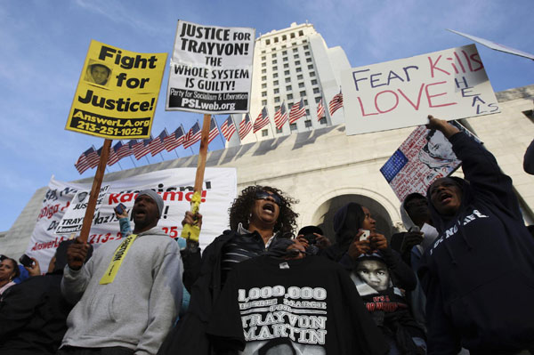 Protesters rally during a Million Hoodies March